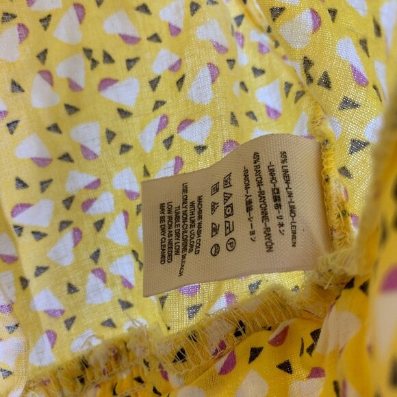 Free People Crop Top Linen Butter Yellow Havana Honey Blouse V Neck - Picture 5 of 8